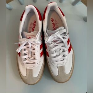adidas Women's Red and White Sneakers slight platform.